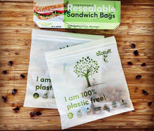 Load image into Gallery viewer, Biodegradable and Compostable Resealable Sandwich Zip lock Bags - 30 pack
