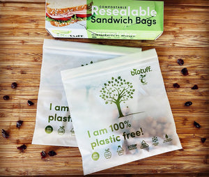 Biodegradable and Compostable Resealable Sandwich Zip lock Bags - 30 pack